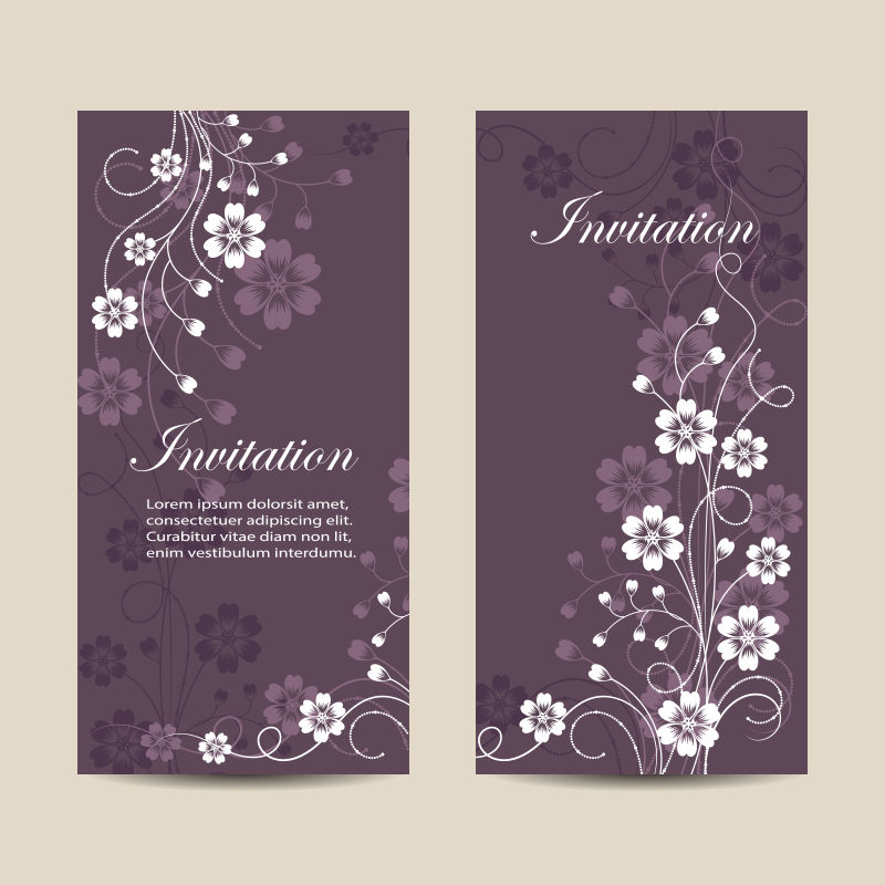 紫色背景的花卉图案卡片矢量设计