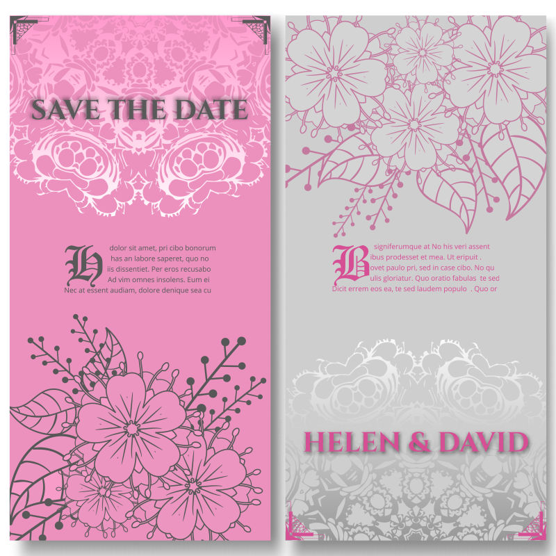 矢量的花卉图案婚礼卡设计