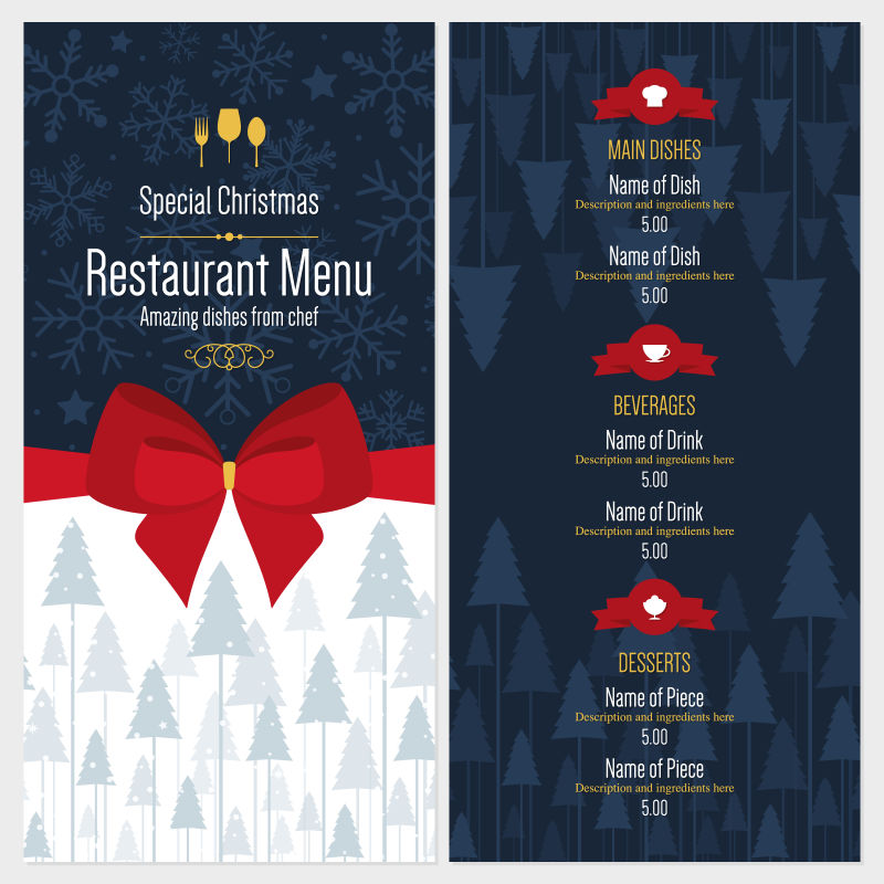 圣诞节日餐厅菜单设计矢量图