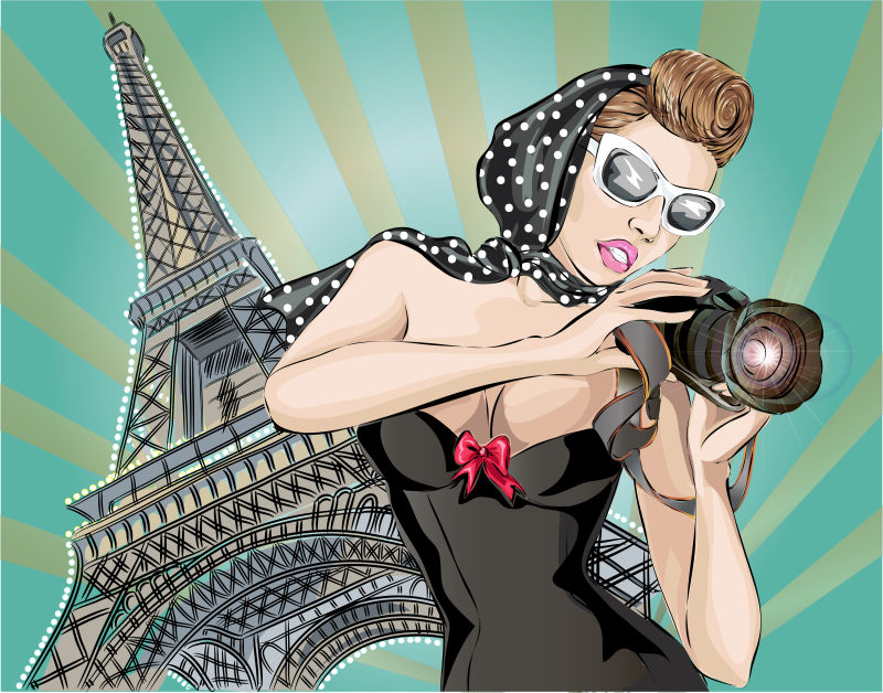 抽象在巴黎拍照的女人矢量插图