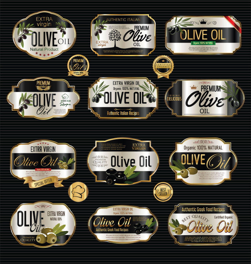 抽象矢量复古风格的橄榄油元素标签设计