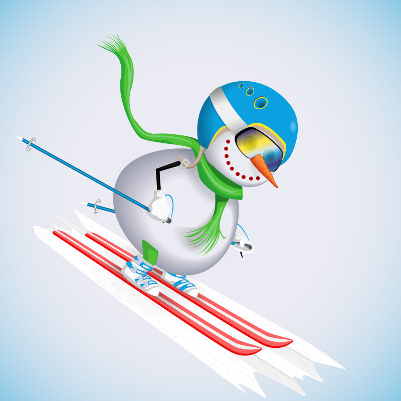 矢量滑雪下山的雪人插图