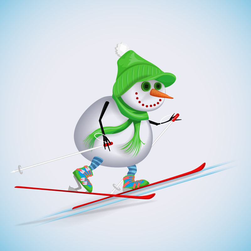 矢量抽象去滑雪的快乐雪人插图
