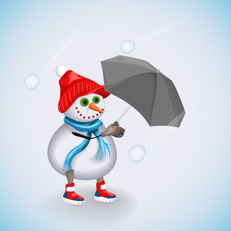 矢量撑伞躲雪的雪人插图