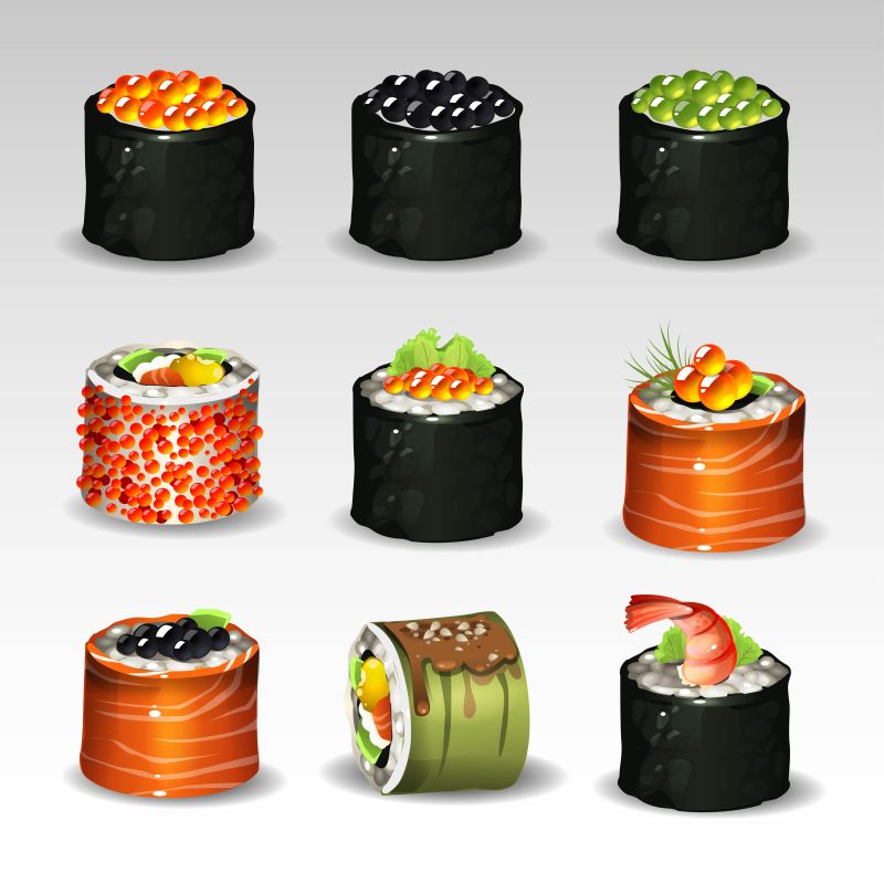 创意矢量平面寿司插图设计