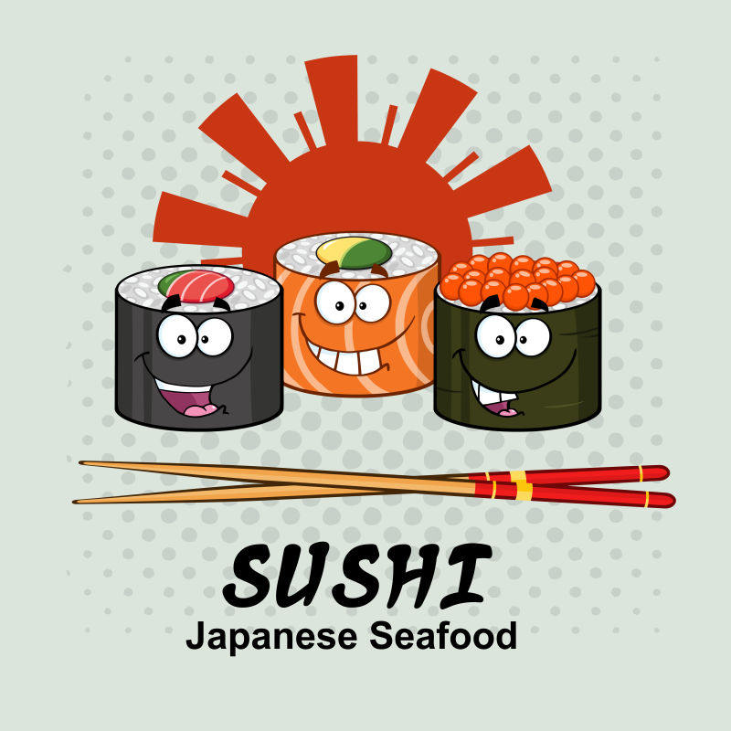 矢量日本寿司的平面插图海报设计