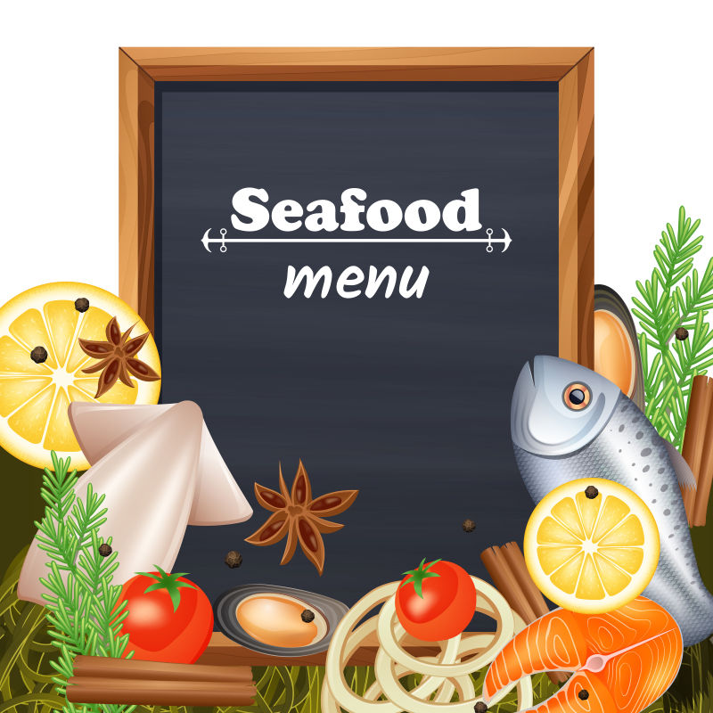 矢量创意卡通海鲜餐厅菜单设计