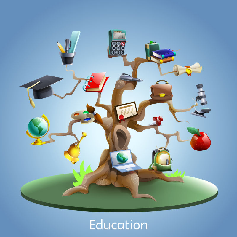 抽象矢量教育树概念的创意插图