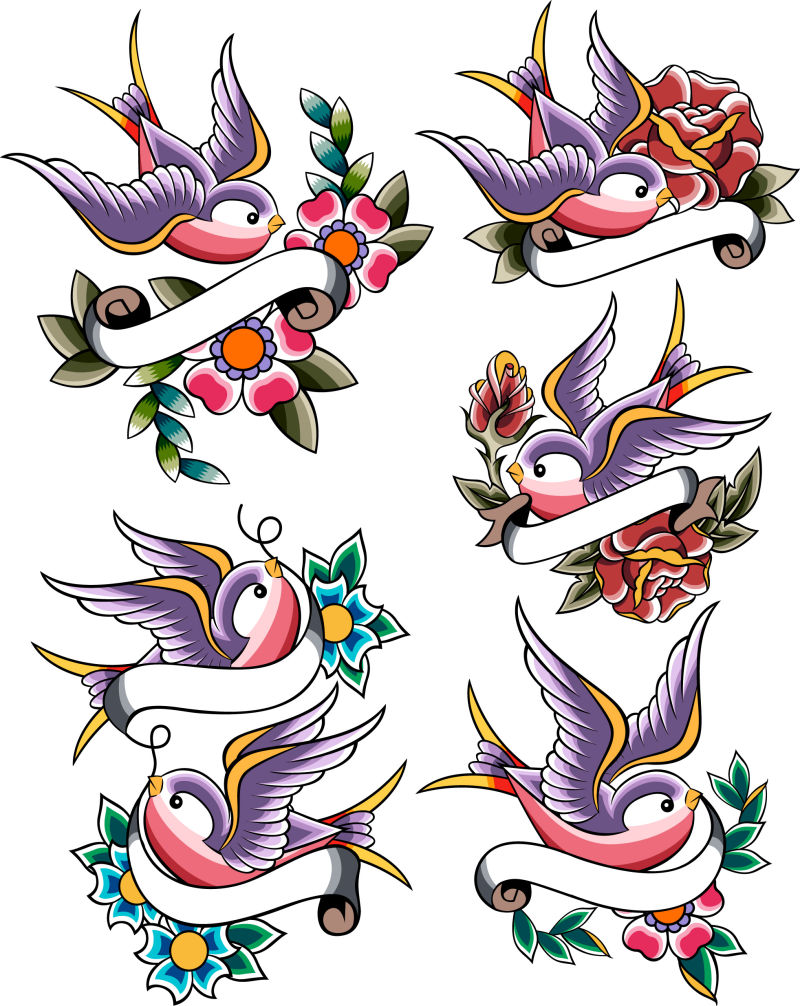 燕子图案的漂亮纹身矢量设计