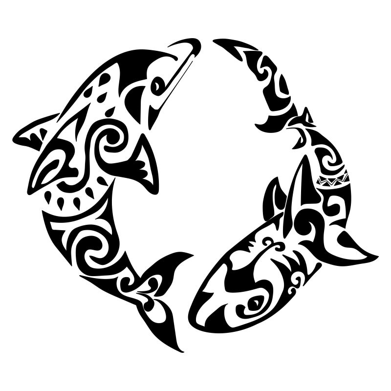 抽象矢量海豚的纹身插图