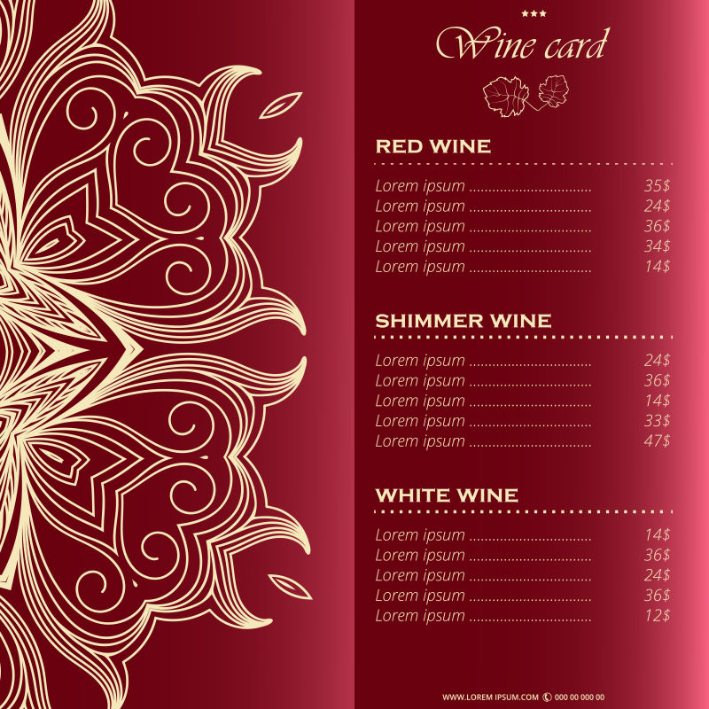 创意现代装饰的红色酒单设计