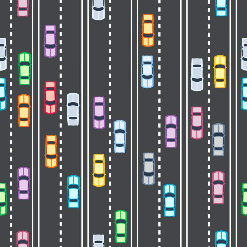抽象矢量彩色车辆的道路创意插图