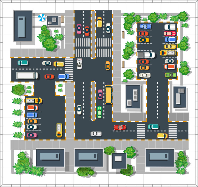 抽象矢量停满车辆的城市街道插图