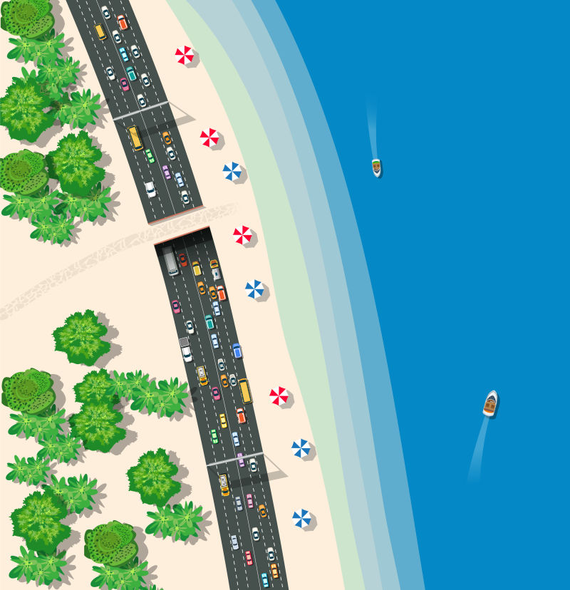 抽象矢量大海边的道路插图