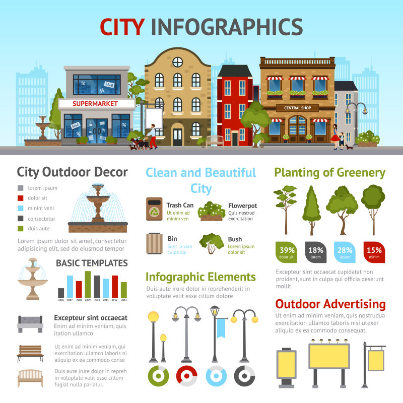 城市建筑信息概念插图矢量设计
