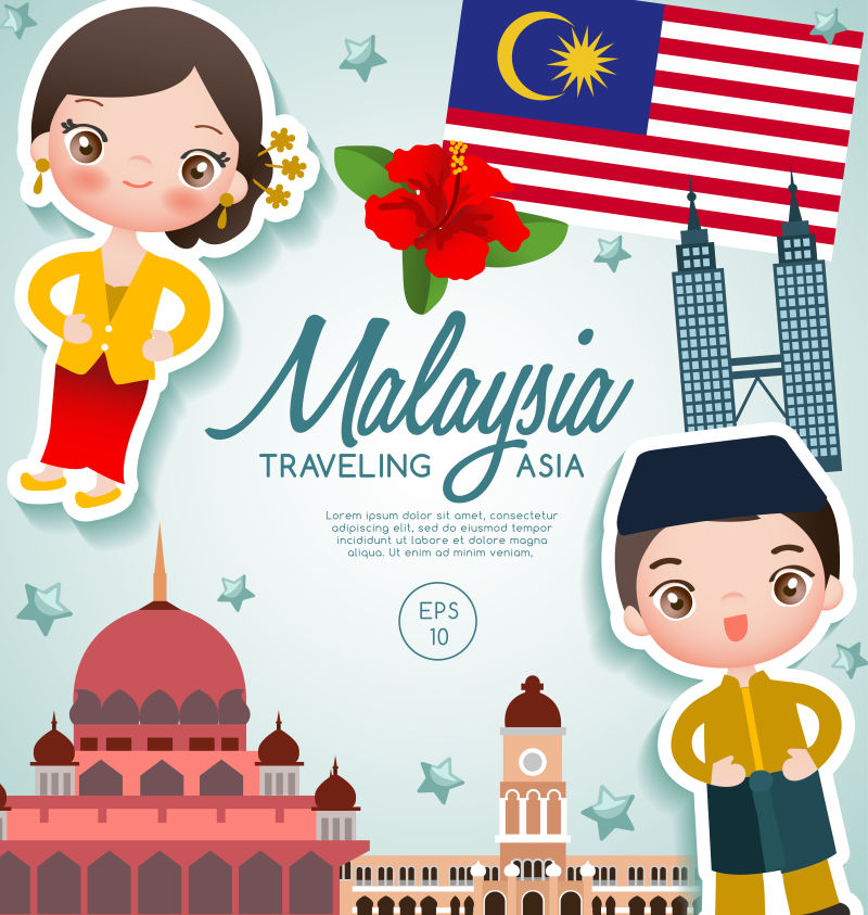 创意矢量马来西亚旅行概念的插图设计