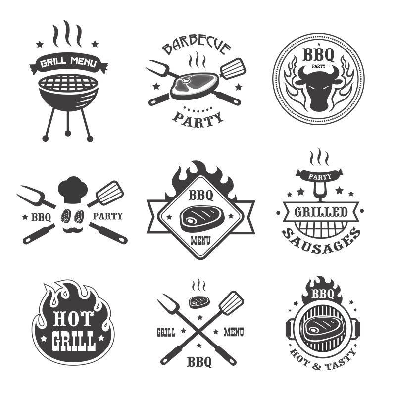 创意烧烤概念的矢量标签设计
