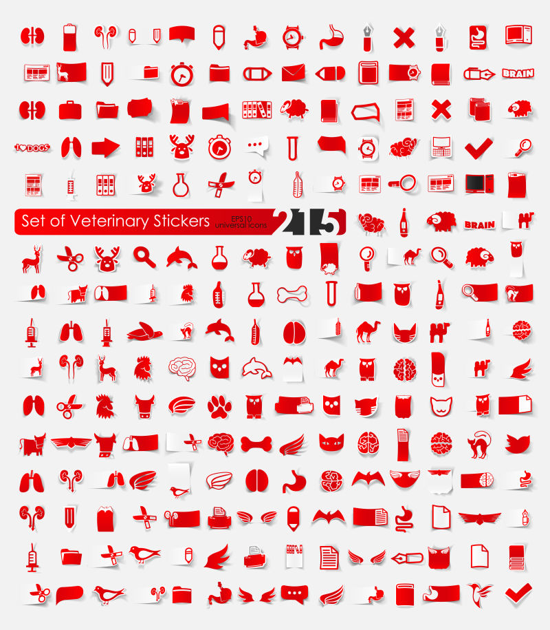 红色矢量兽医概念的图标贴纸