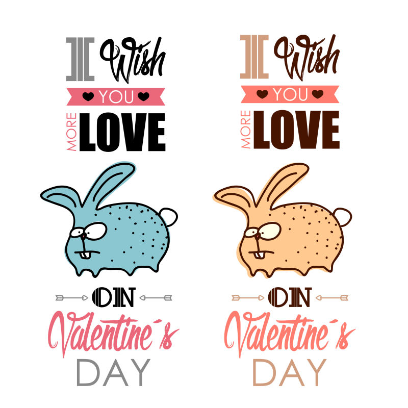 矢量卡通兔子元素的情人节贺卡设计