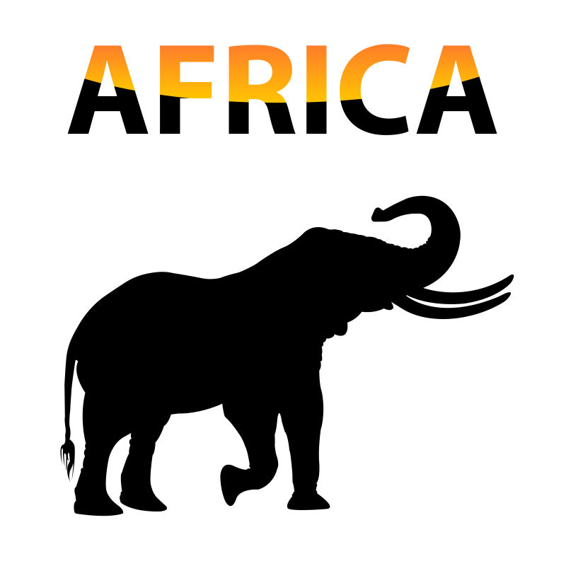 非洲大象轮廓矢量插图