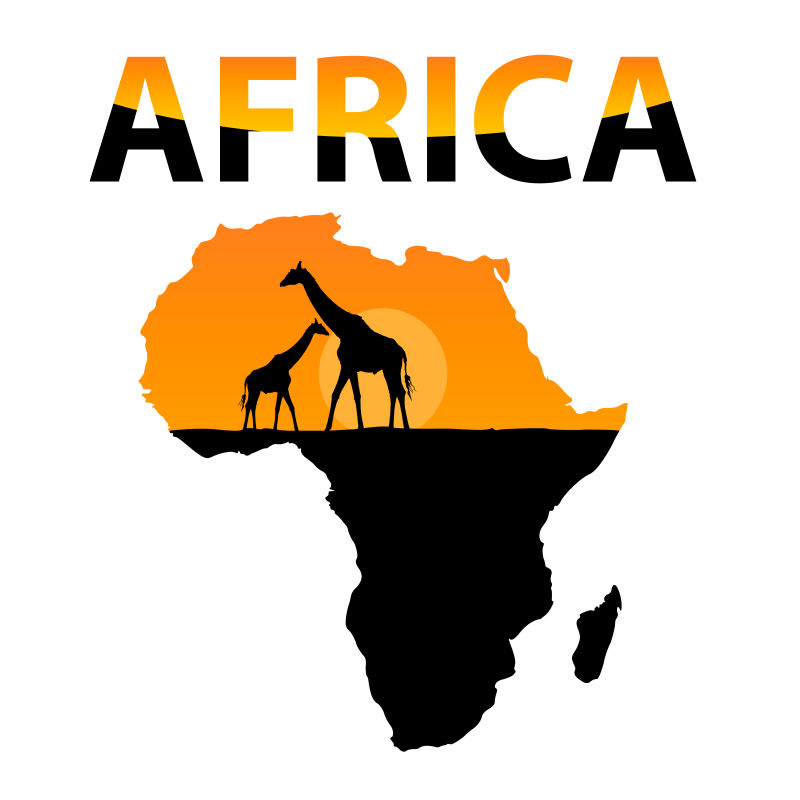 非洲长颈鹿矢量黑色轮廓