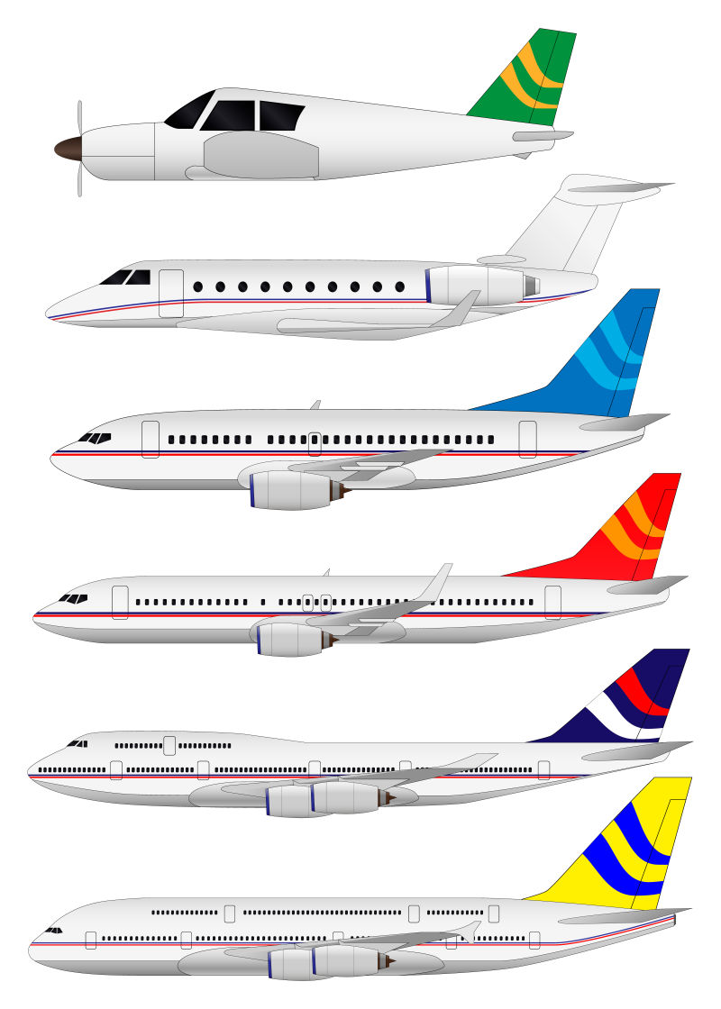 创意矢量不同飞机的平面插图