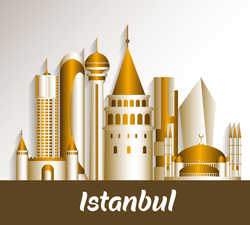 伊斯坦布尔市火鸡名城建筑群矢量插图