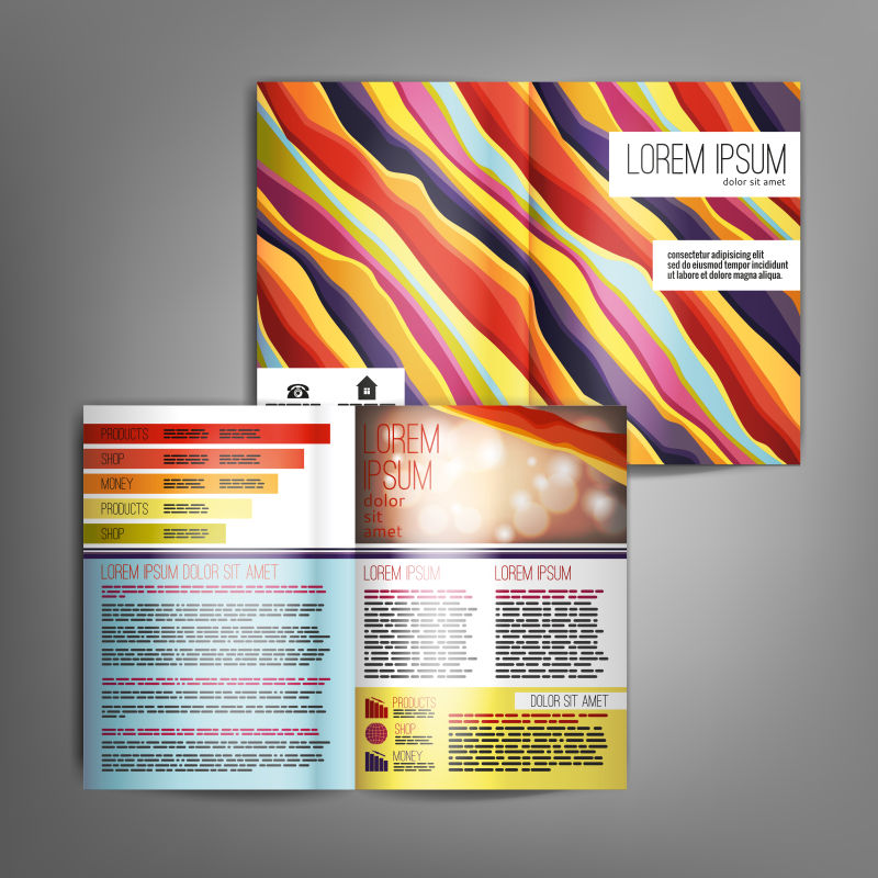 抽象彩色条纹元素的矢量宣传册版式设计