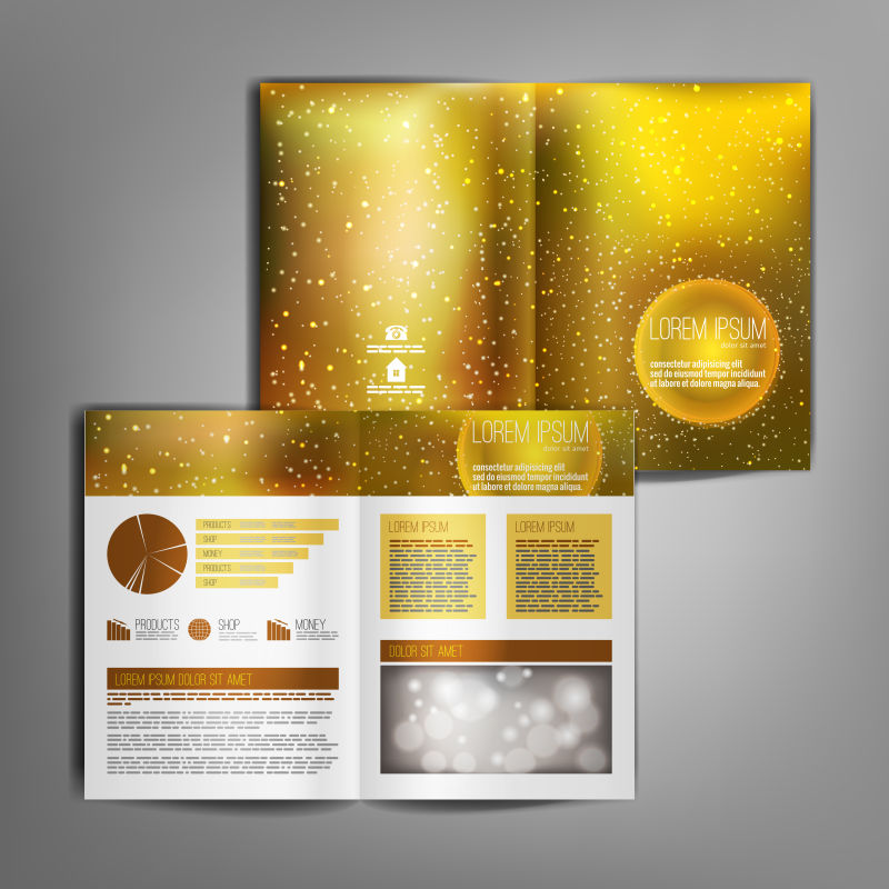 抽象矢量金色光点元素的宣传册版式设计