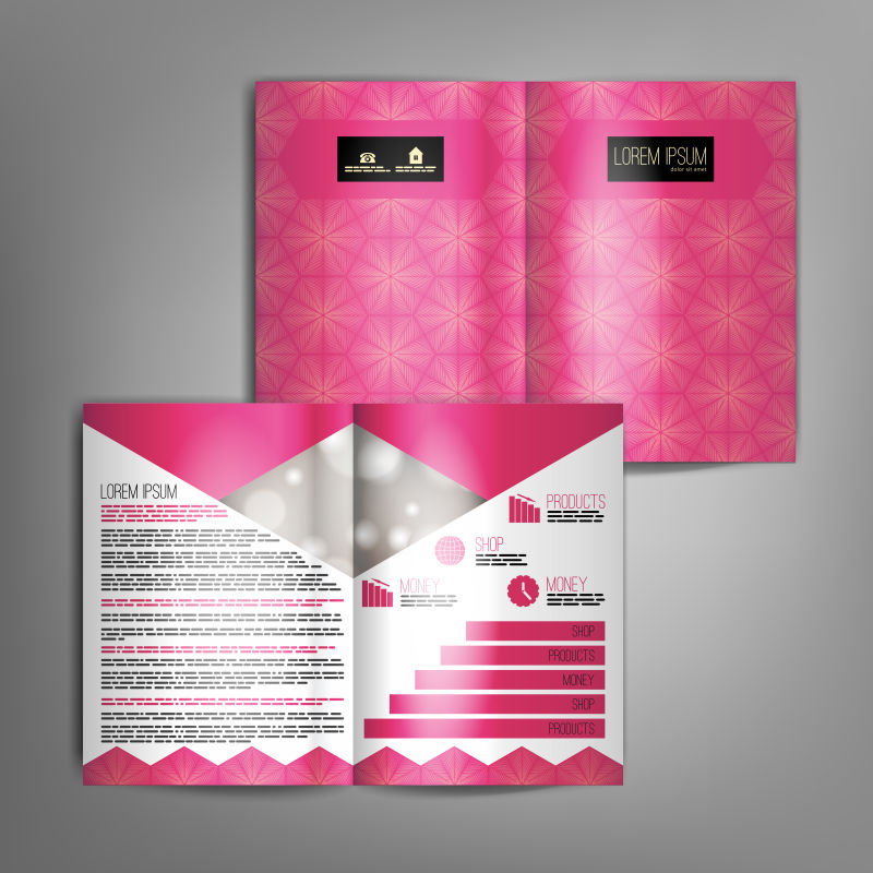 创意矢量粉色抽象重复图形元素的宣传册设计