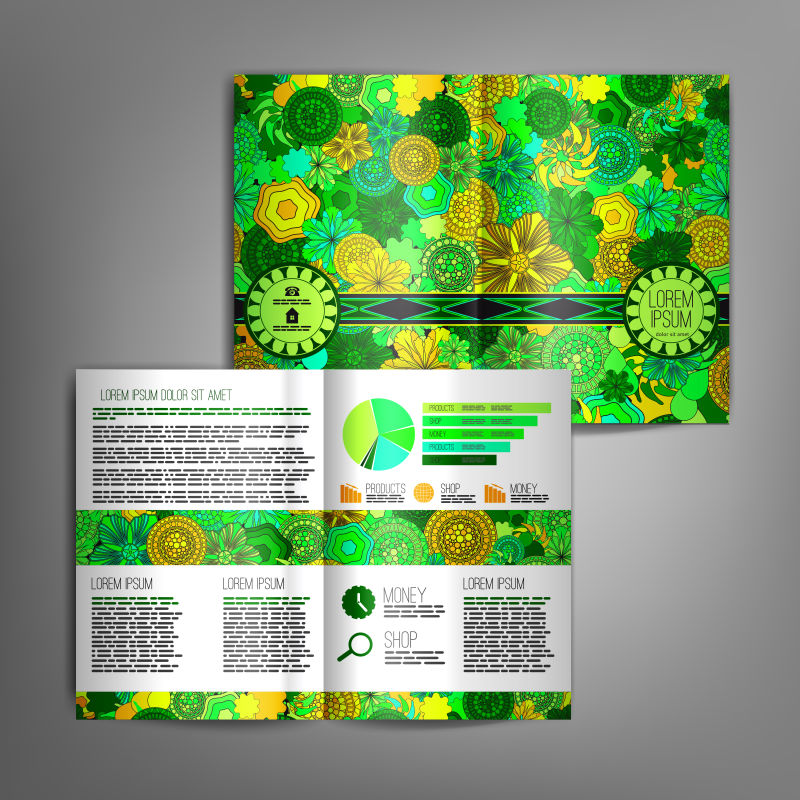 抽象矢量绿色花卉元素的宣传册设计