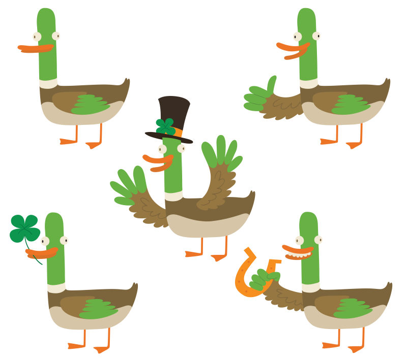 矢量滑稽的绿色鸭子插图