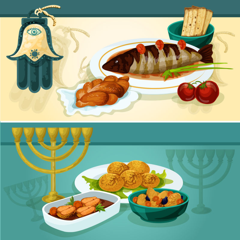 犹太教美食矢量插图设计