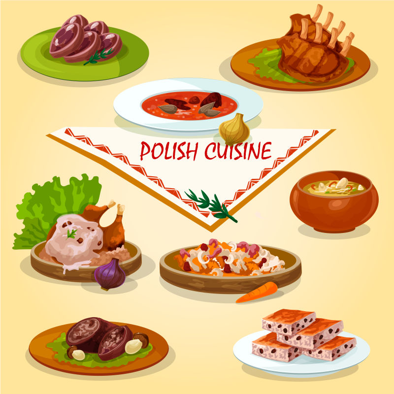 波兰料理矢量插图
