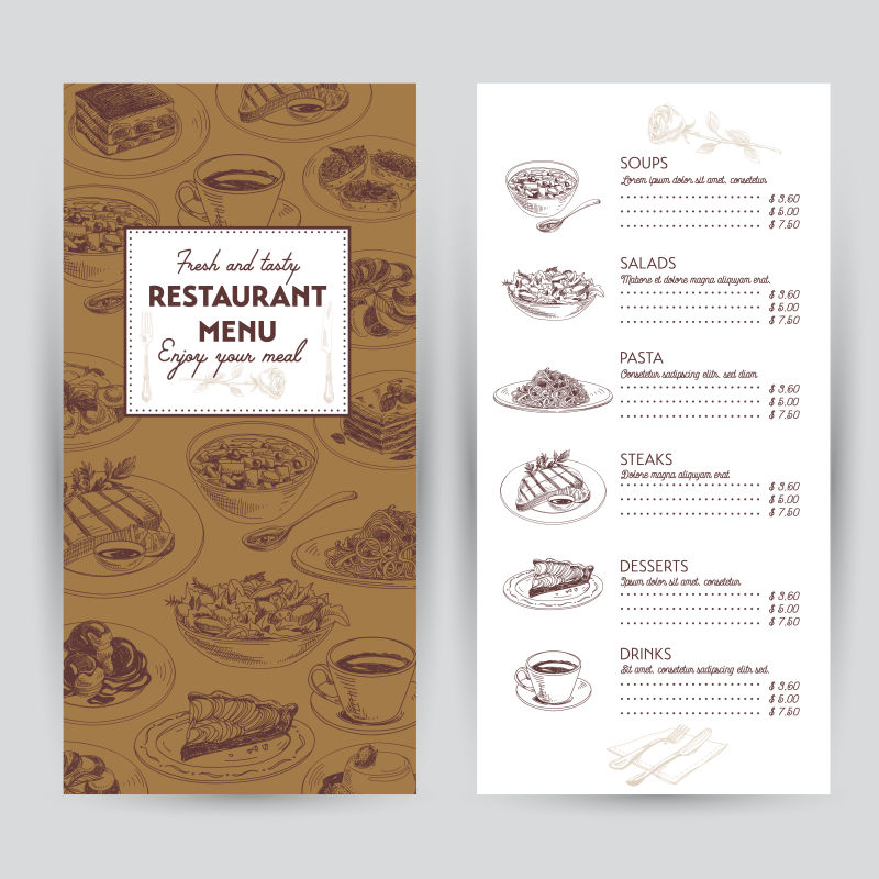 矢量的棕色餐厅菜单设计