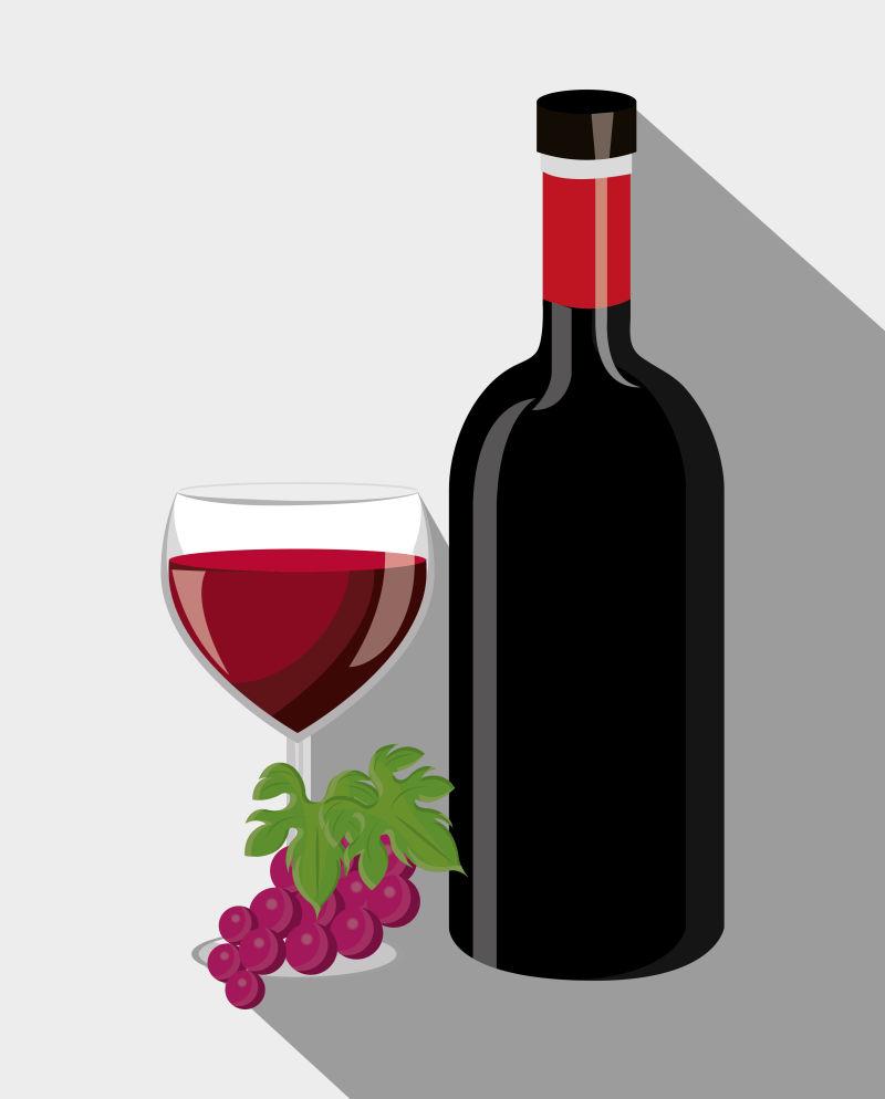 白色背景上的矢量葡萄与葡萄酒平面设计