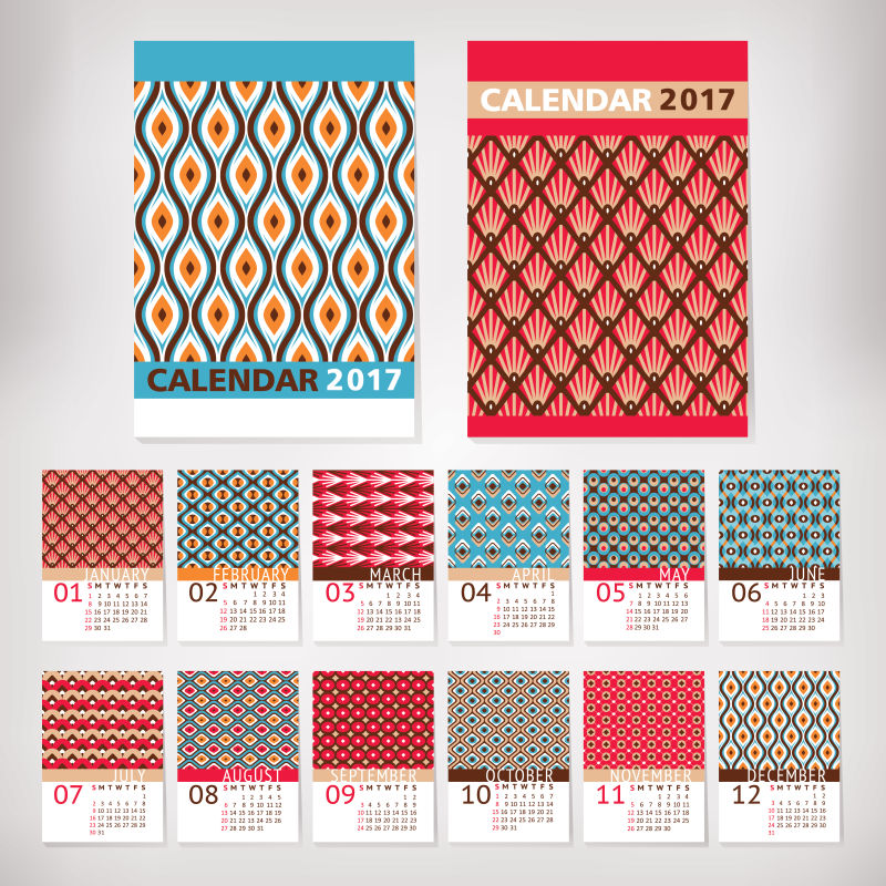 时尚花纹的2017年日历矢量设计