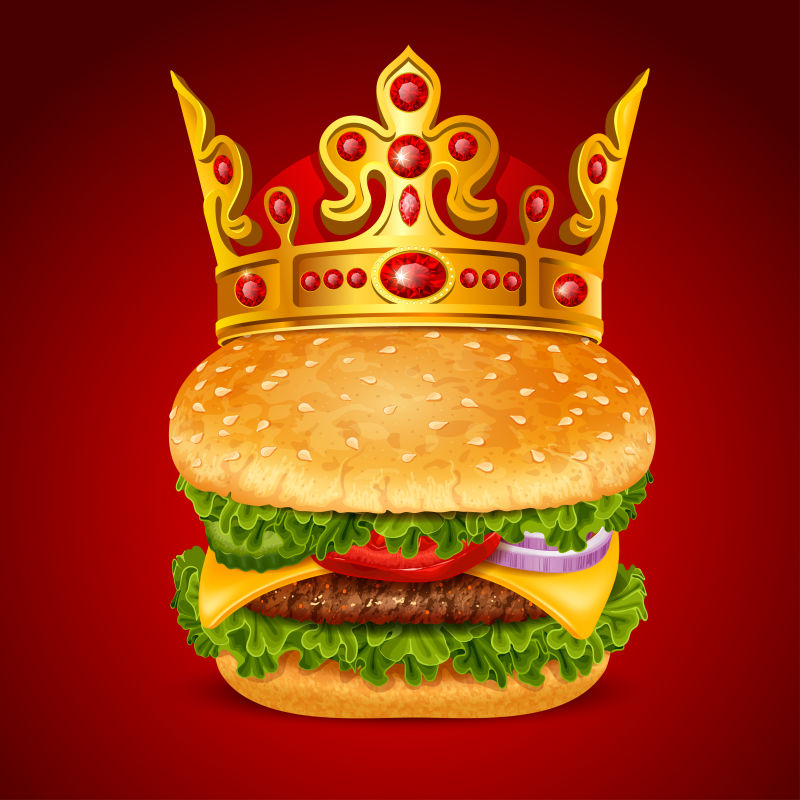 带着皇冠的汉堡包矢量插图