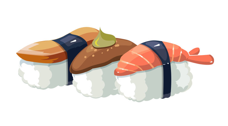 抽象三种不同品种的矢量寿司插图
