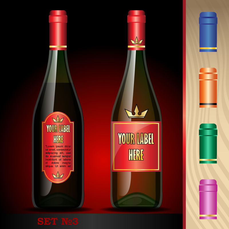 矢量彩色和红色伏特加酒瓶设计
