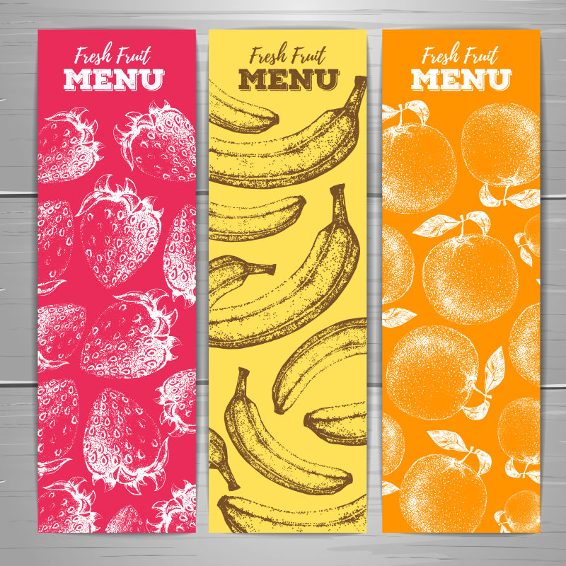 矢量彩色水果素描元素的创意横幅设计