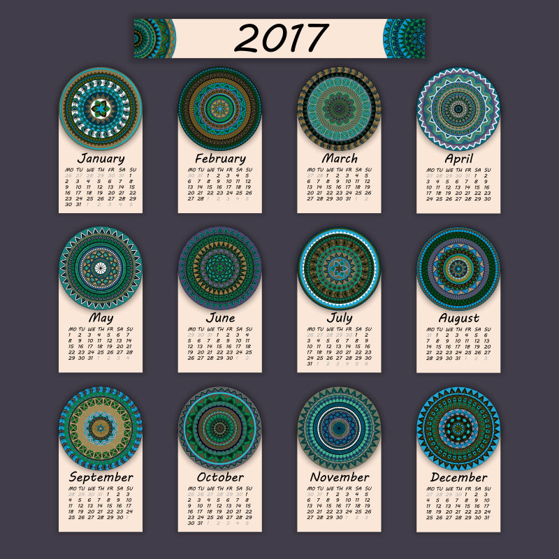 古典的2017日历矢量设计