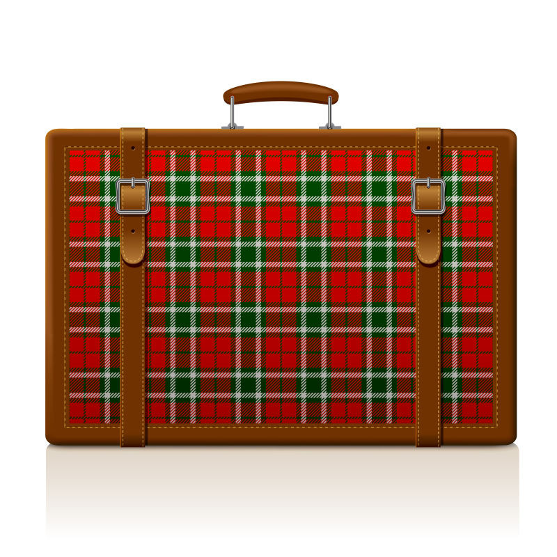 创意矢量老式红格子纹理的手提箱插图