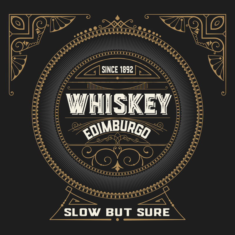 老式威士忌年份标签矢量设计