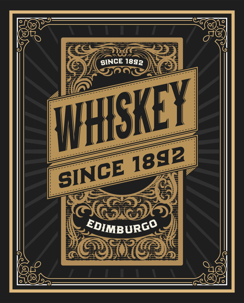 老式威士忌包装标签矢量设计