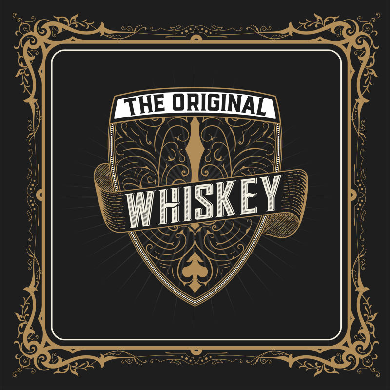 威士忌老式包装标签矢量设计