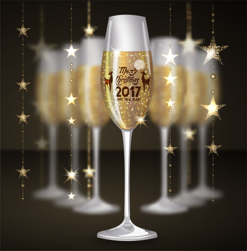 抽象矢量金色香槟元素的新年背景