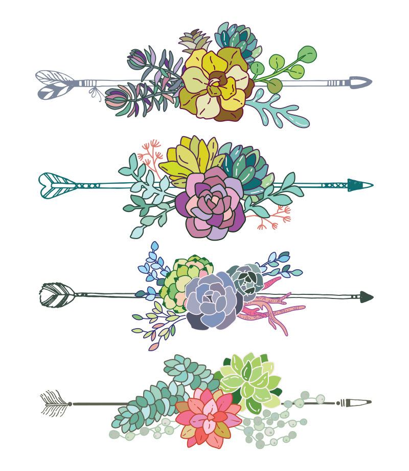 抽象矢量彩色多肉植物装饰插图