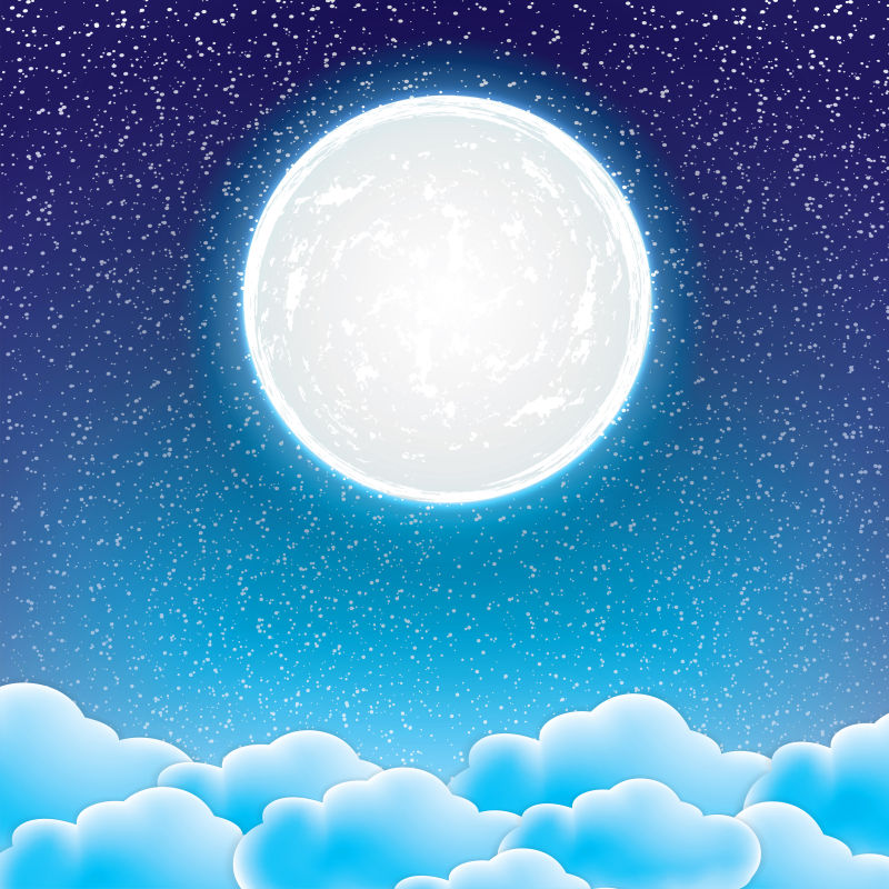 矢量卡通夜空中的月亮插图