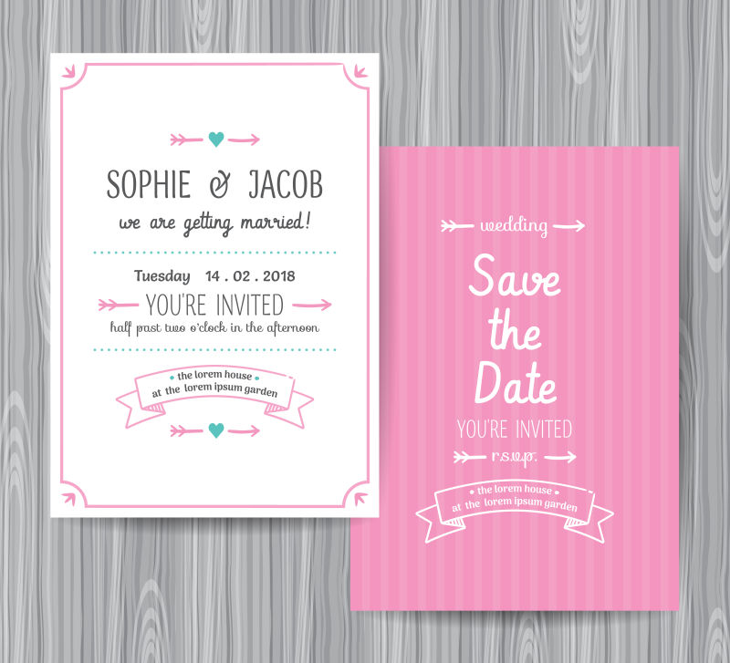 创意矢量粉色主题的结婚邀请卡设计